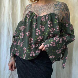 blue rain corset and flow bare shoulder blouse size small